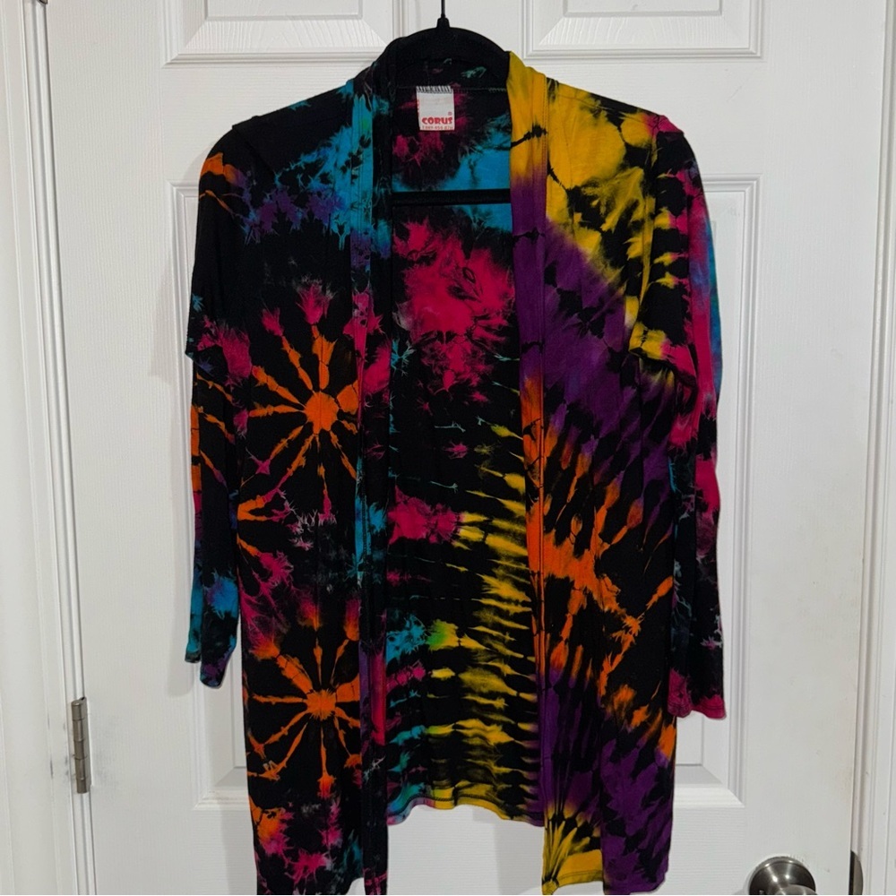 Corus Womens Tie Dye Open Front Cardigan Multicolor Neon Psychedelic Long Sleeve
